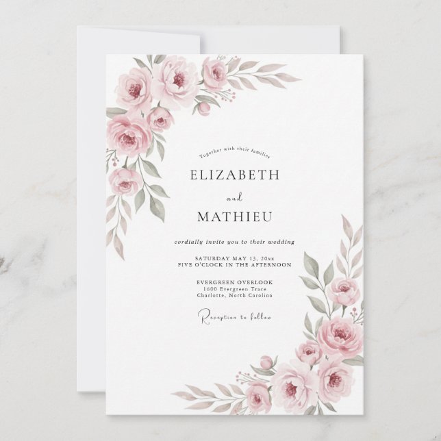 Pale Pink Painted Wedding Invitation (Front)