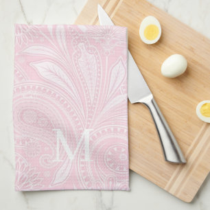 Pale Pink Paisley Monogrammed Tea Towel