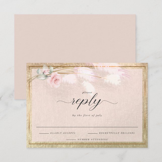 Pale Pink Pampas Grass Rosebud RSVP Card (Front/Back)