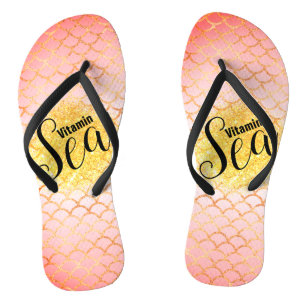 Pale pink, peach coral ombre mermaid scales flip flops