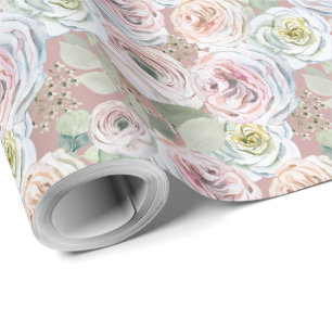 Pale pink peach watercolor roses Blush roll of Wrapping Paper