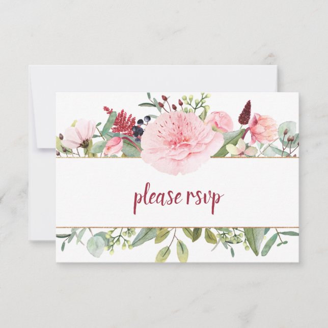 Pale Pink Peonies Greenery RSVP Card (Front)