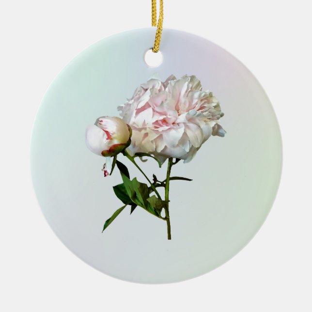 Pale Pink Peony and Bud Ceramic Tree Decoration (Front)