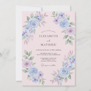Pale Pink Periwinkle Petal Wedding Invitation
