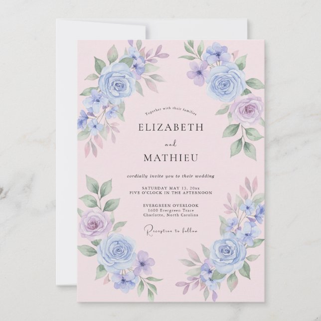 Pale Pink Periwinkle Petal Wedding Invitation (Front)