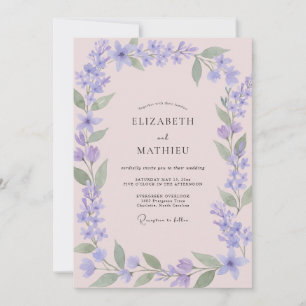 Pale Pink Periwinkle Wildflower Wedding Invitation