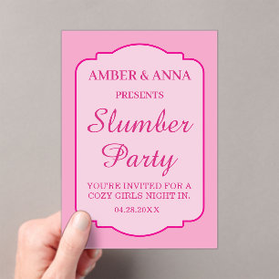PALE PINK PEROSNALIZED NAME SLUMBER PARTY ACRYLIC INVITATIONS