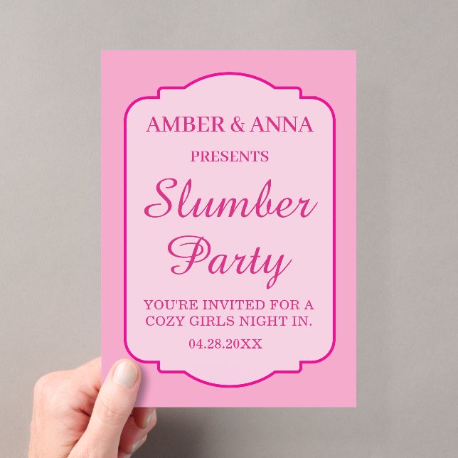 PALE PINK PEROSNALIZED NAME SLUMBER PARTY ACRYLIC INVITATIONS (Insitu (Handheld))