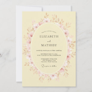 Pale Pink Petal Wreath Wedding Invitation