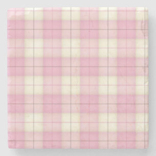 Pale Pink Plaid Tartan Stone Coaster