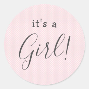 Pale pink polka dot It's a Girl favour Classic Round Sticker
