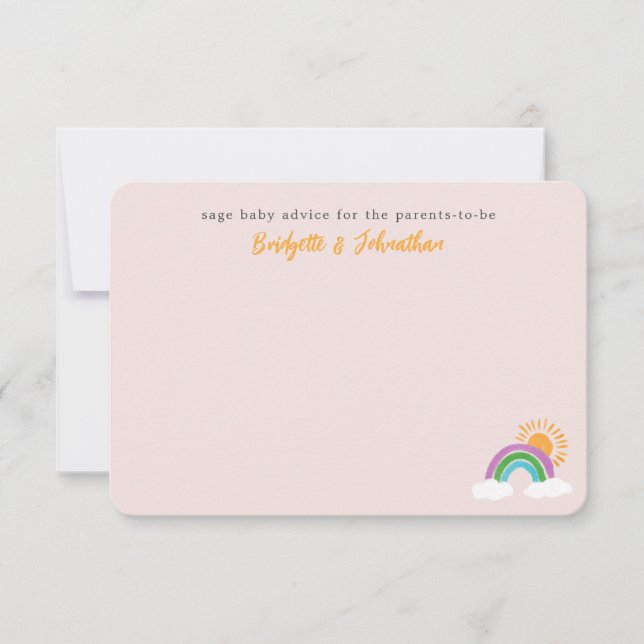 Pale Pink Pretty Rainbow Sunshine Baby Advice RSVP Card (Front)