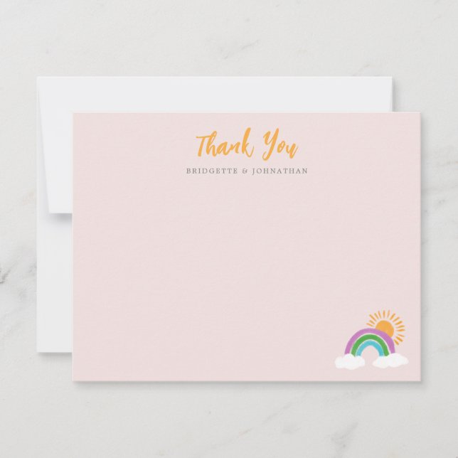 Pale Pink Pretty Rainbow Sunshine Thank You Note RSVP Card (Front)