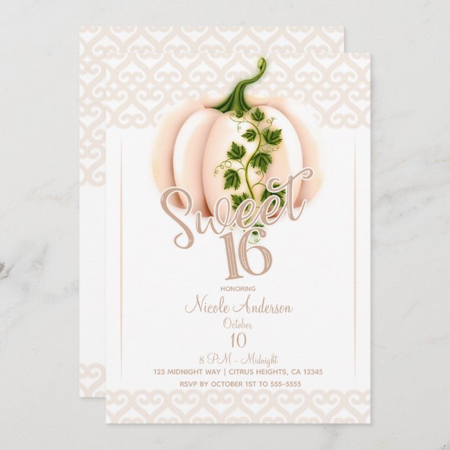 Pale Pink Pumpkin Fall Sweet 16 Birthday Party  Invitation (Front/Back)