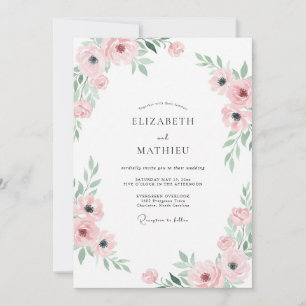 Pale Pink Ranunculus Eucalyptus Wedding Invitation