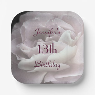 Pale Pink Rose, 13th Birthday Party, Name, Paper Plate