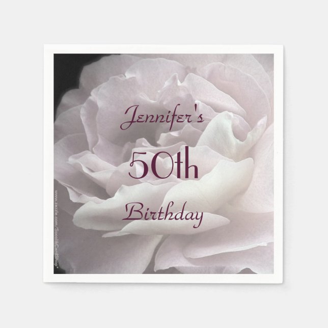 Pale Pink Rose, 50th Birthday Party, Name, Paper  Napkin (Front)