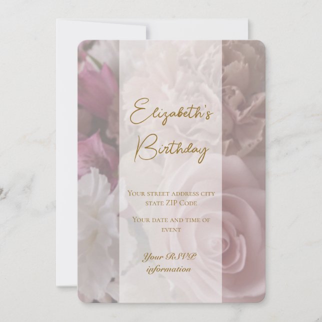 Pale Pink Rose Birthday Invitation Card (Front)