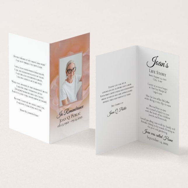 Pale Pink Rose Flower Funeral Memorial Prayer  Business Card (Inside and Outside)