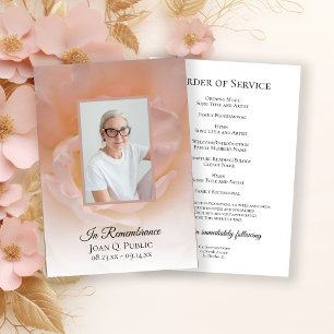 Pale Pink Rose Flower Funeral Memorial Service Programme