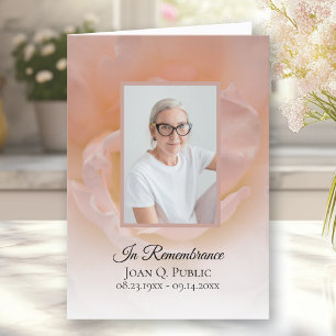 Pale Pink Rose Flower Petal Funeral Service Folded Programme