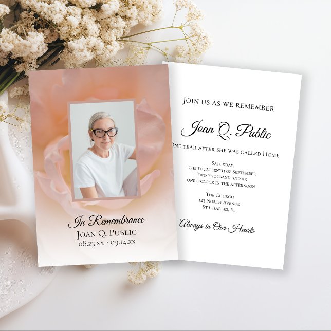 Pale Pink Rose Flower Petals Death Anniversary Invitation (Creator Uploaded)