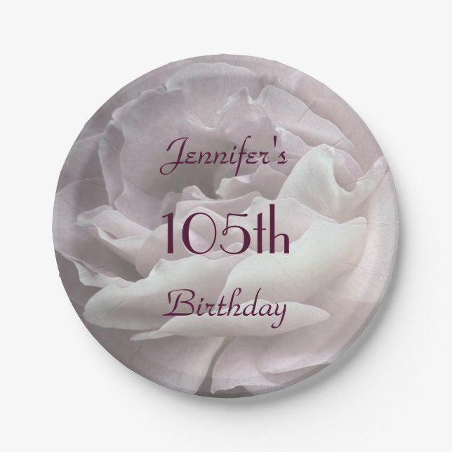 Pale Pink Rose Paper Plates, 105th Birthday Party Paper Plate (Front)