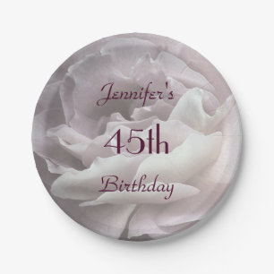 Pale Pink Rose Paper Plates, 45th Birthday Party Plate