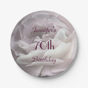 Pale Pink Rose Paper Plates, 70th Birthday Party Plate