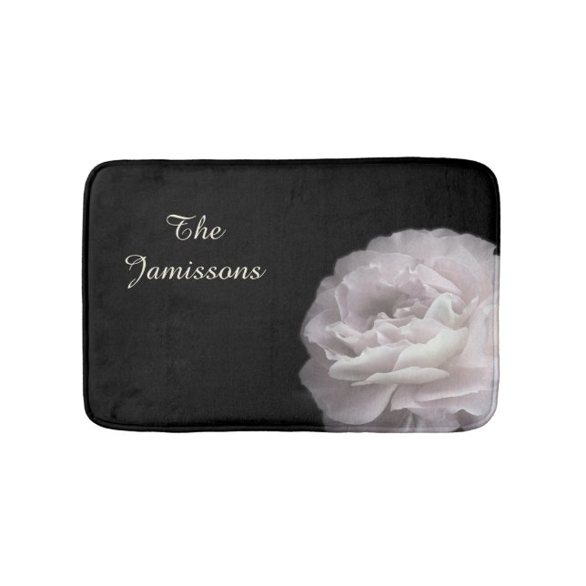 Pale Pink Rose Personalised Name Plush Bath Mat (Front)