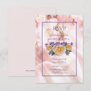 Pale Pink Rose With Purple Accents RSVP Invitation