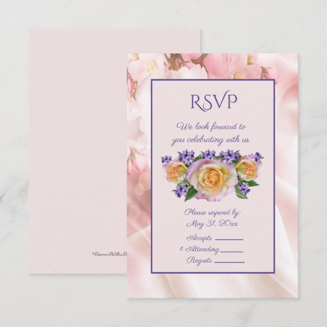 Pale Pink Rose With Purple Accents RSVP Invitation (Front/Back)