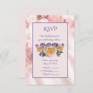 Pale Pink Rose With Purple Accents RSVP Invitation