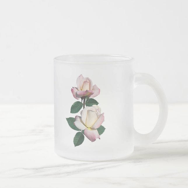 Pale Pink Rosebuds Variety Pristine Frosted Glass Coffee Mug (Right)