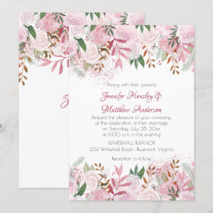 Pale Pink Roses and Greenery Spring Wedding Invitation