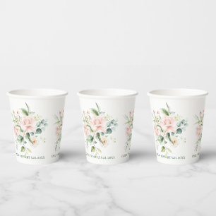 pale pink roses bouquet paper cups