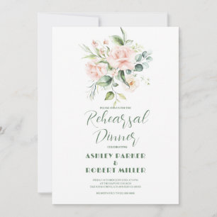 Pale Pink Roses Bouquet Rehearsal Dinner Invite