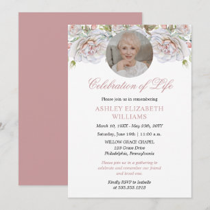 Pale Pink Roses Floral Celebration of Life Invitation