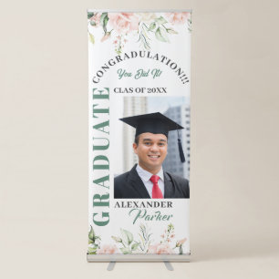 Pale Pink Roses Frame Graduation Retractable Banner