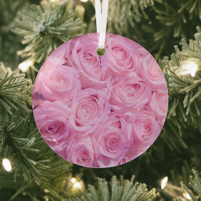 Pale pink roses glass tree decoration (Insitu)
