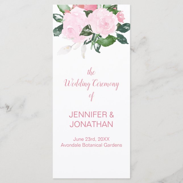 Pale Pink Roses Greenery Wedding Program Programme (Front)