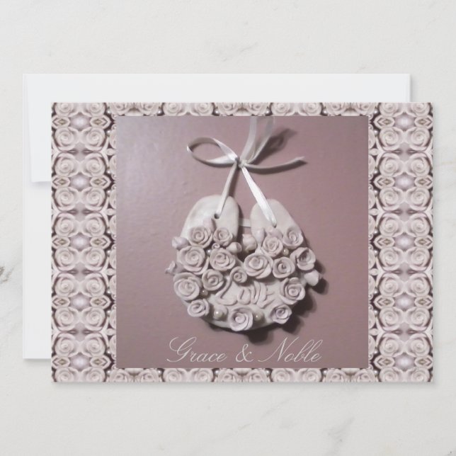 Pale Pink Roses Love Horseshoe Traditional Wedding Invitation (Front)