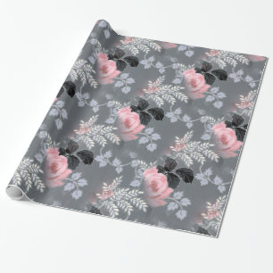 Pale Pink Roses Over Grey Background Wrapping Paper