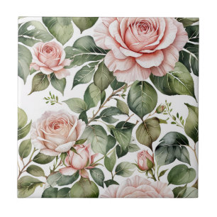 Pale Pink Roses Seamless Ceramic Tile