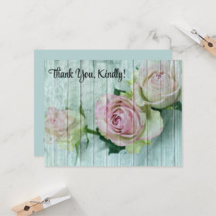 Pale Pink Roses, Shabby Chic, Thank You, Flat Card