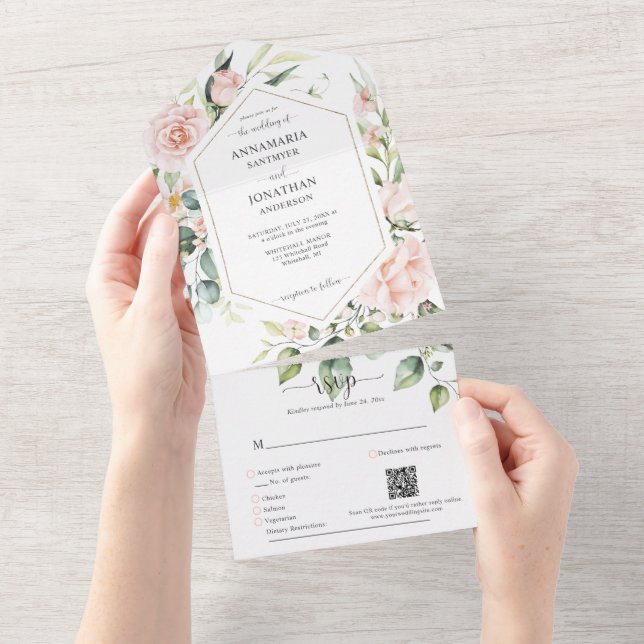 Pale Pink Roses Wedding  All In One Invitation (Tearaway)