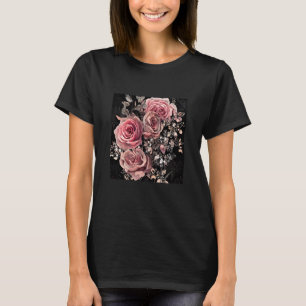 Pale Pink Roses with Delicate Vines Rustic Floral T-Shirt