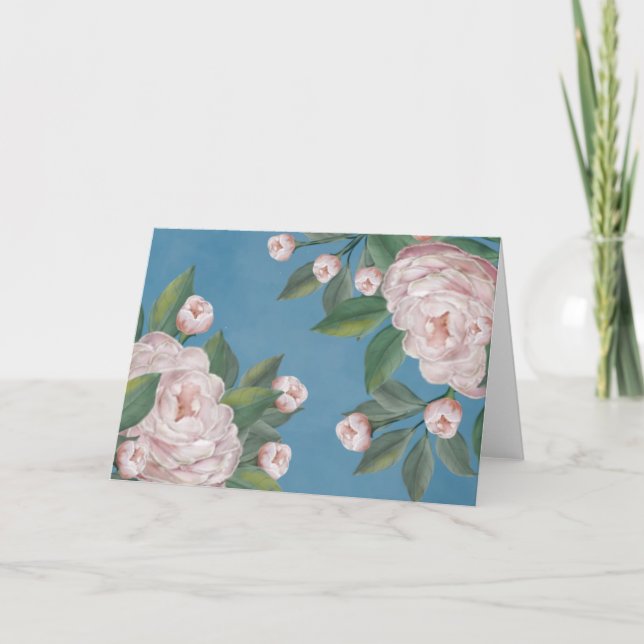 Pale Pink Roses with Navy Blue Background  Card (Front)