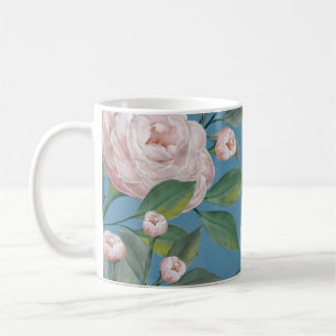 Pale Pink Roses with Navy Blue Background    Coffee Mug
