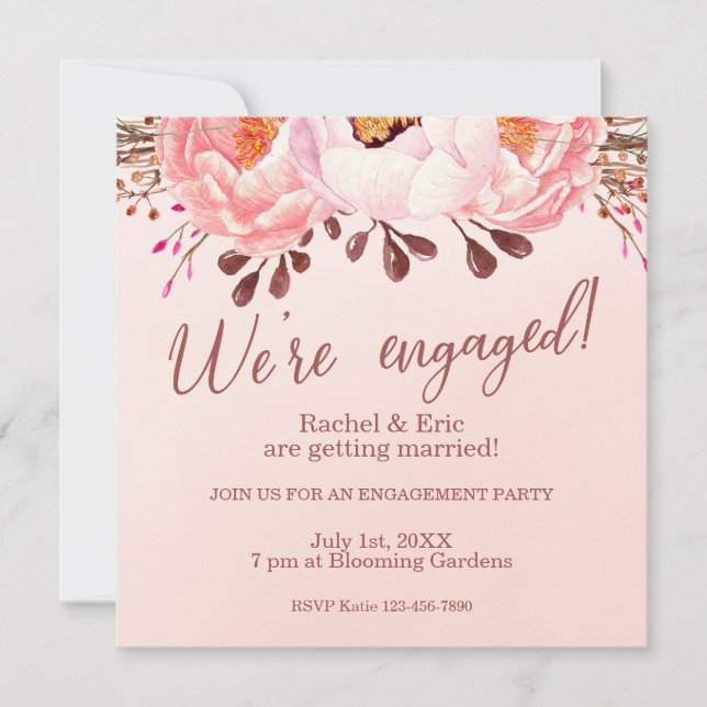 Pale Pink Ruby Floral Engagement Party Invitation (Front)